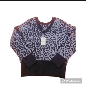 AllSaints NWT Roxanne Jumper Leopard Print V-Neck Sweater Black Gray  Sz M